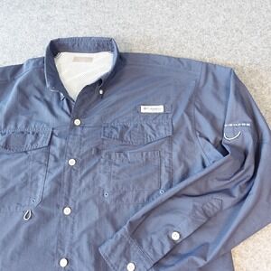 Columbia PFG Mens Navy Blue Long Sleeve Fishing Shirt Vented XM7160 XL